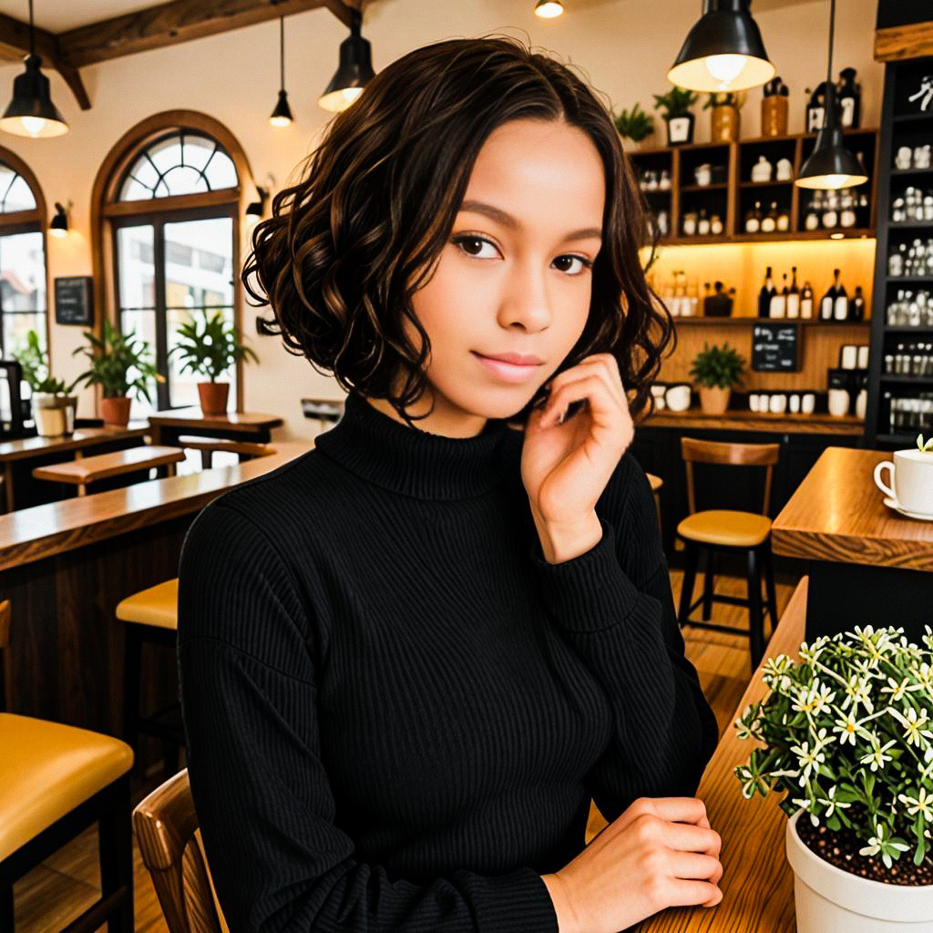Young Woman in Modern Cafe