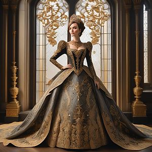 Regal Woman in Opulent Victorian Gown