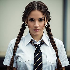 Confident Young Woman in School-Inspired Outfit