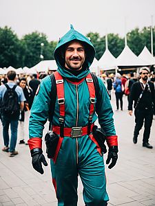 Man in Air Theme Cosplay Costume at Festival Portrait
