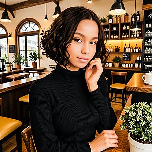 Young Woman in Modern Cafe