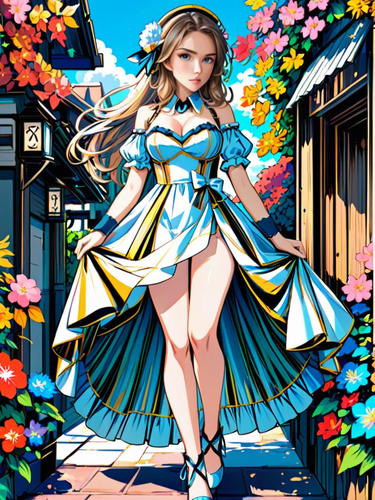 Anime Character in Elaborate Dress with Traditional Background