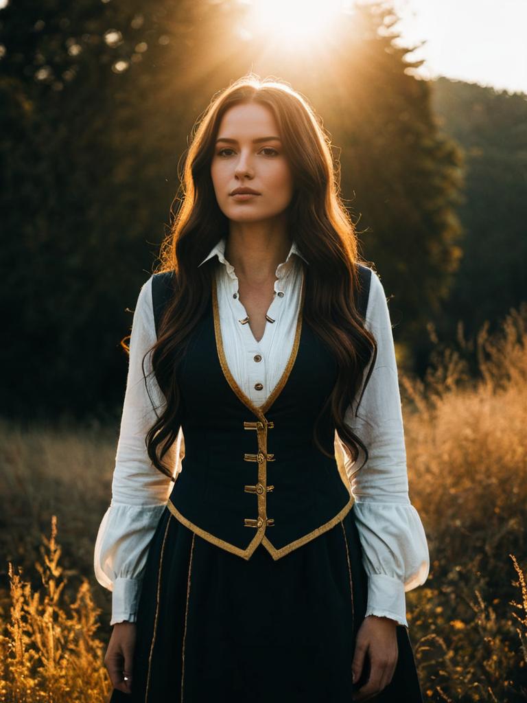 Realistic Lafter Frankland Cosplay Woman in Elegant Costume Outdoors