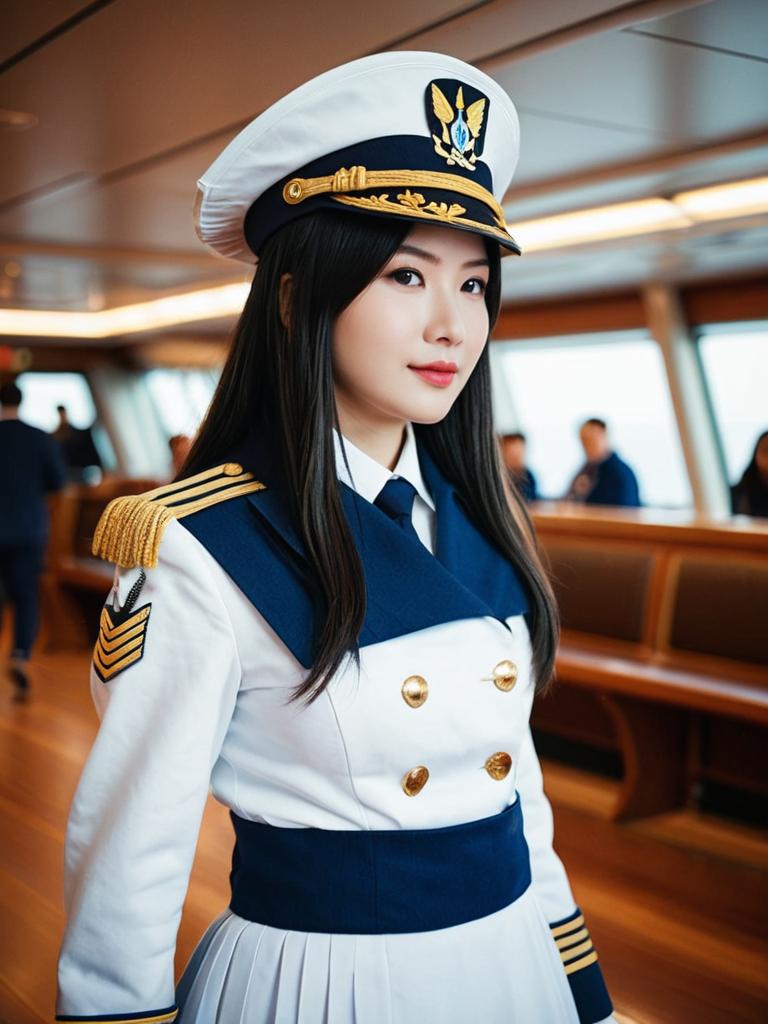 Admiral Warship Woman in Realistic Naval Uniform