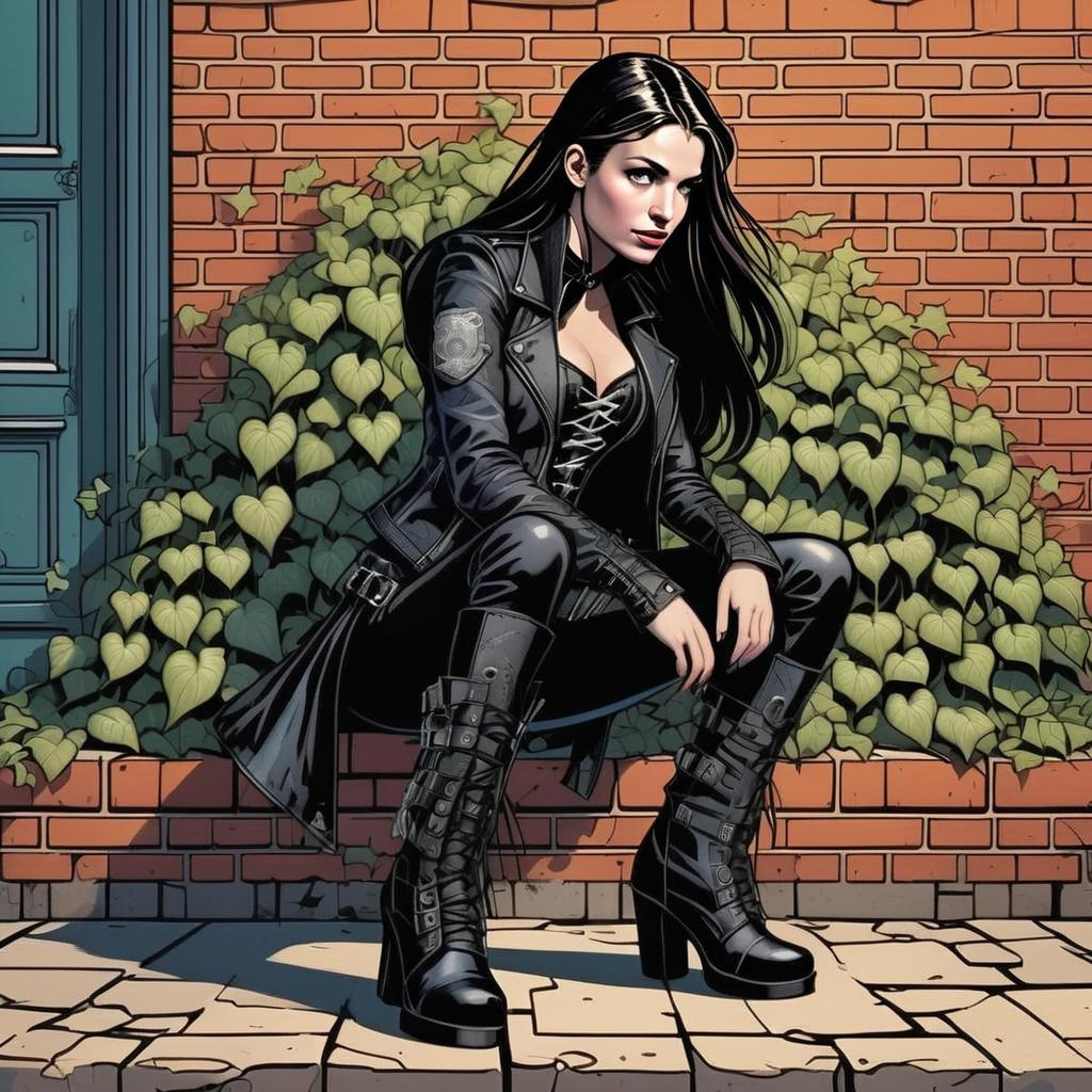 Confident Woman in Black Leather Outfit