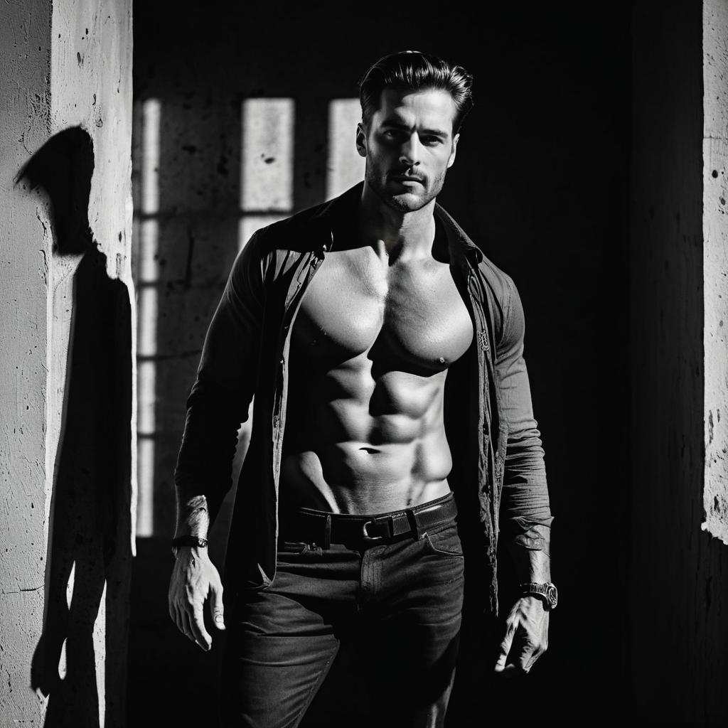 Muscular Man in Dramatic Black and White Muscular Man in Dramatic Black and White