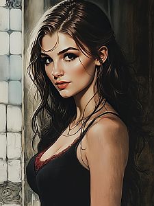 Digital Portrait of a Young Woman with Dark Hair