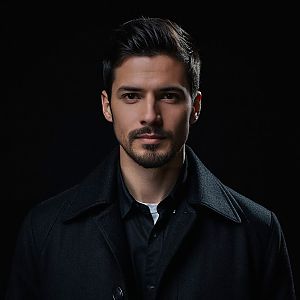 Confident Young Man in Black Coat