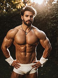 Buff Man in White Male Costume Candid Cosplay Portrait Outdoors
