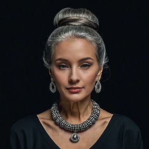 Sophisticated Woman with Silver Hair and Elegant Jewelry