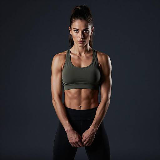 Fit Young Woman in Sportswear Showing Defined Muscles and Abs