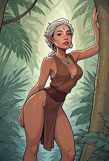 Fantasy Elf Woman Digital Illustration in Jungle Setting