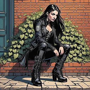 Confident Woman in Black Leather Outfit