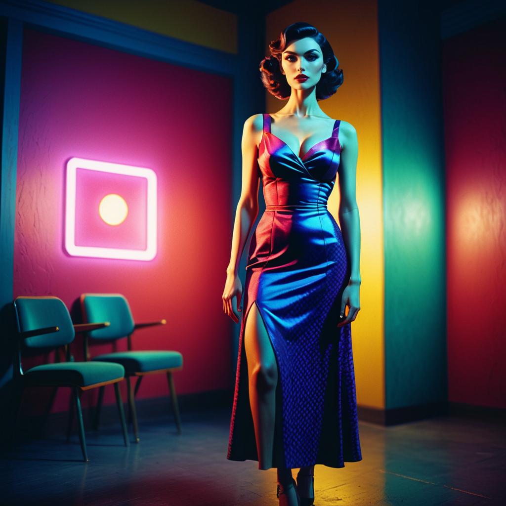 Elegant Woman in Purple Satin Dress with Thigh-High Slit