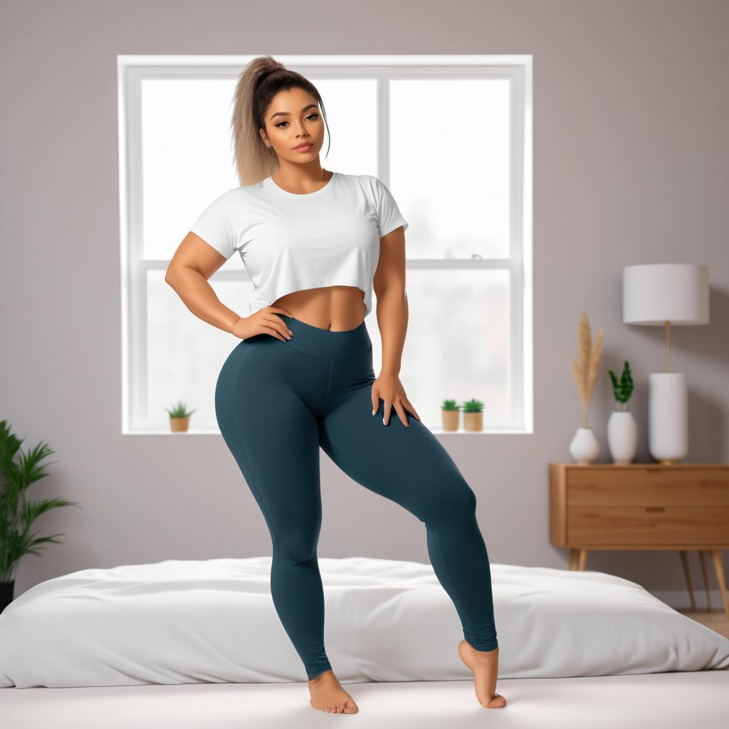 Confident Woman in Chic Bedroom Outfit