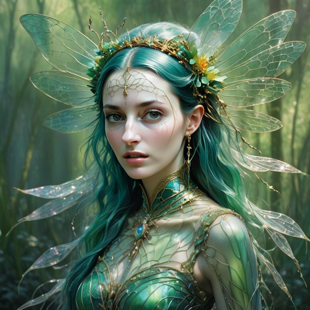 Fantasy Portrait of a Woman with Teal Hair and Wings