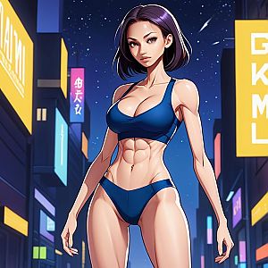 Athletic Woman in Urban Night Scene