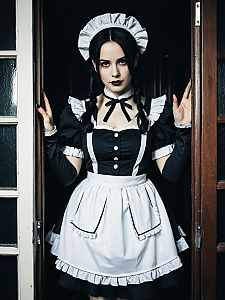 Gothic Woman in Lockable Maid Costume with Cinematic Realism