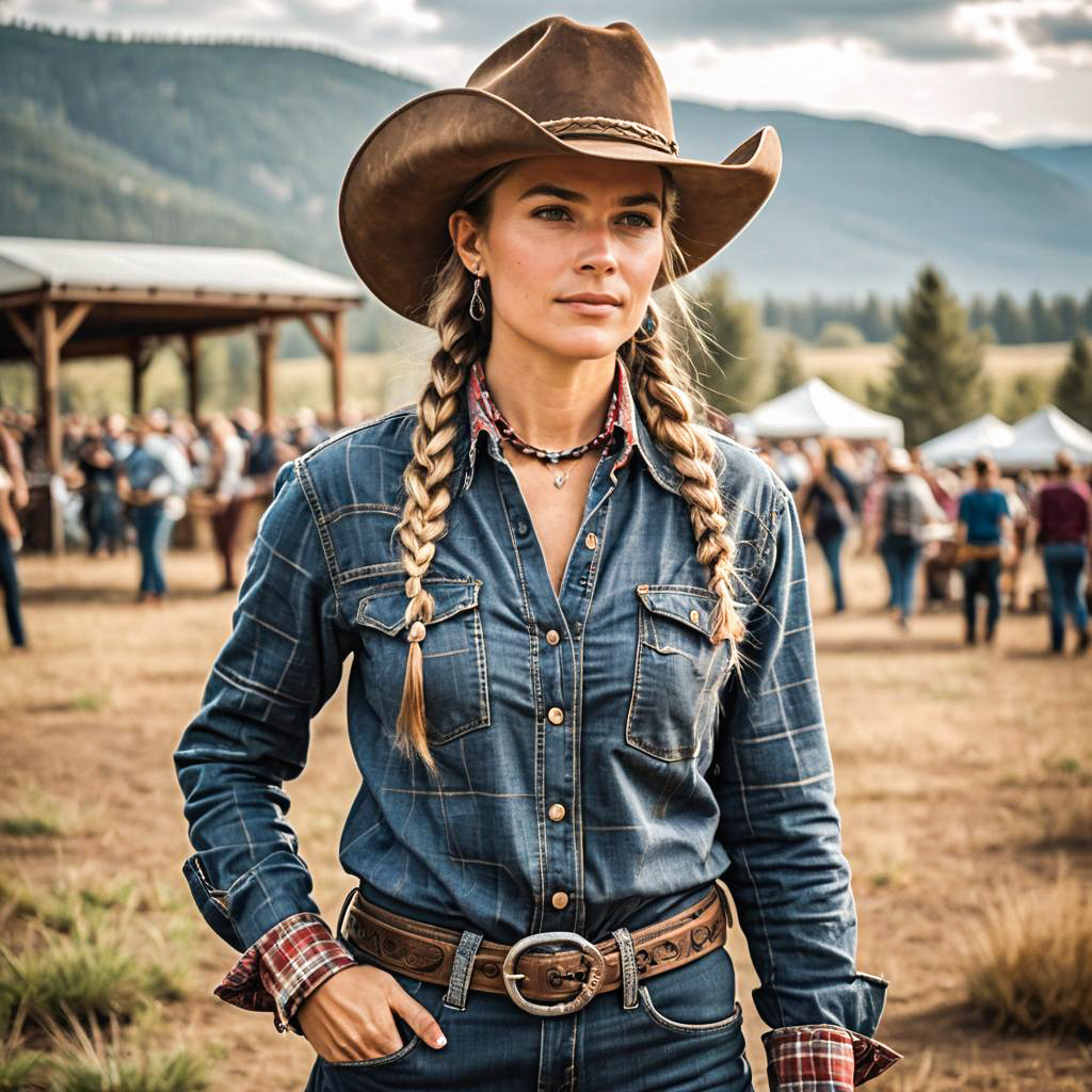 Confident Woman in Cowboy Hat at Ranch