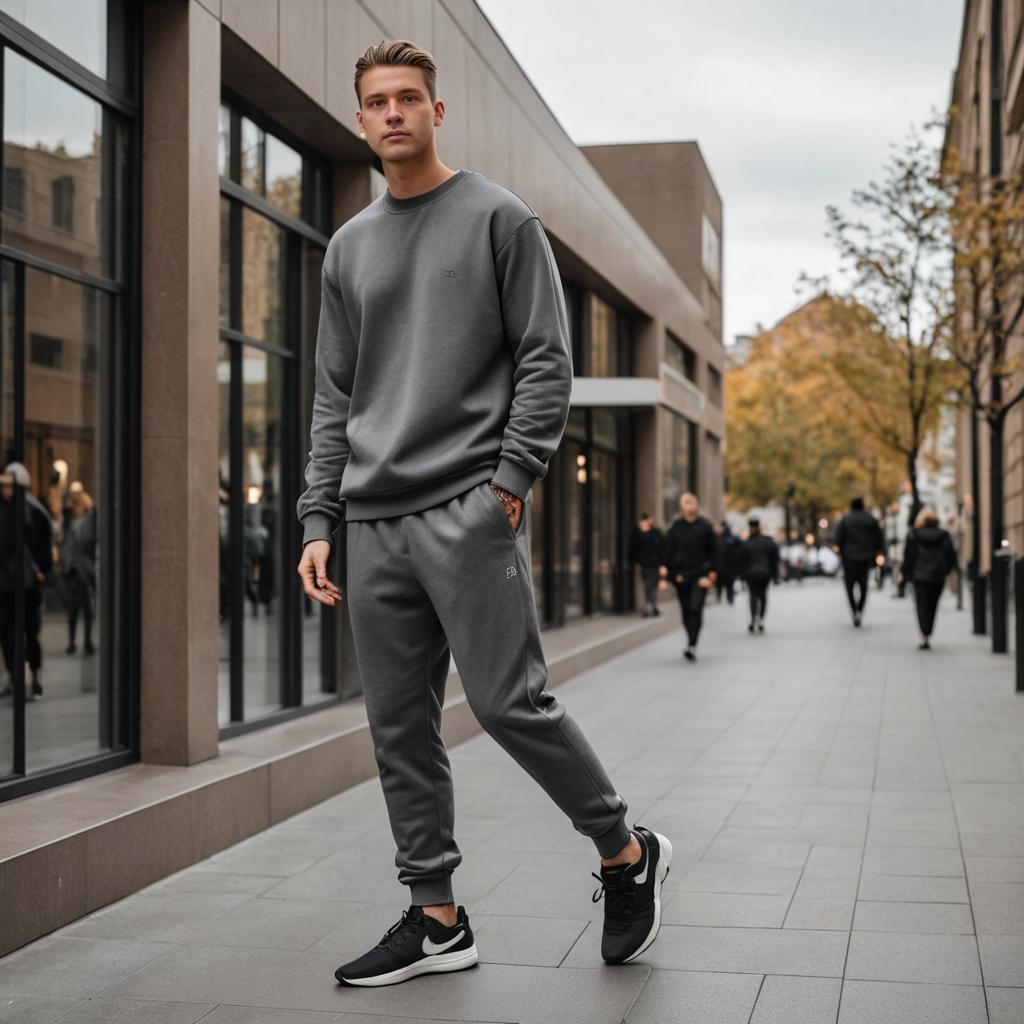 Man in Gray Tracksuit Walking Urban Street