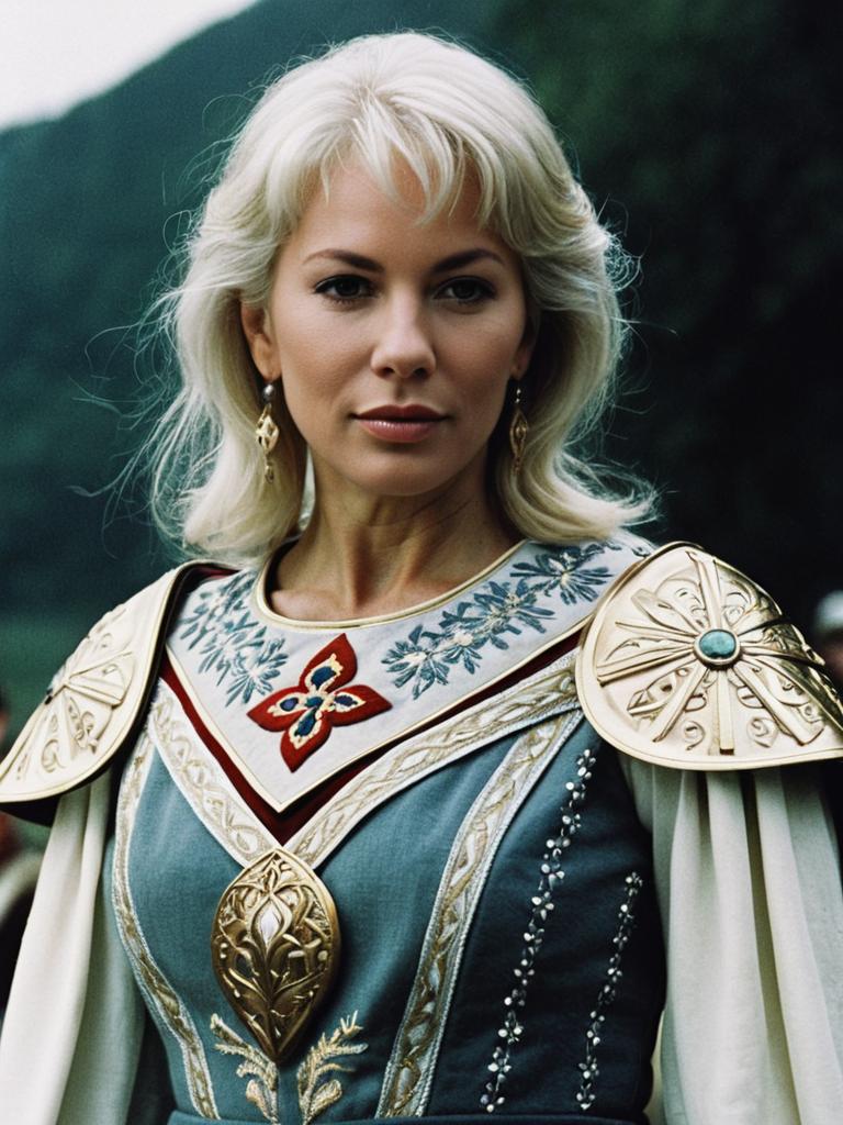 Excalibur Inspired Medieval Fantasy Woman Costume with Gold Armor