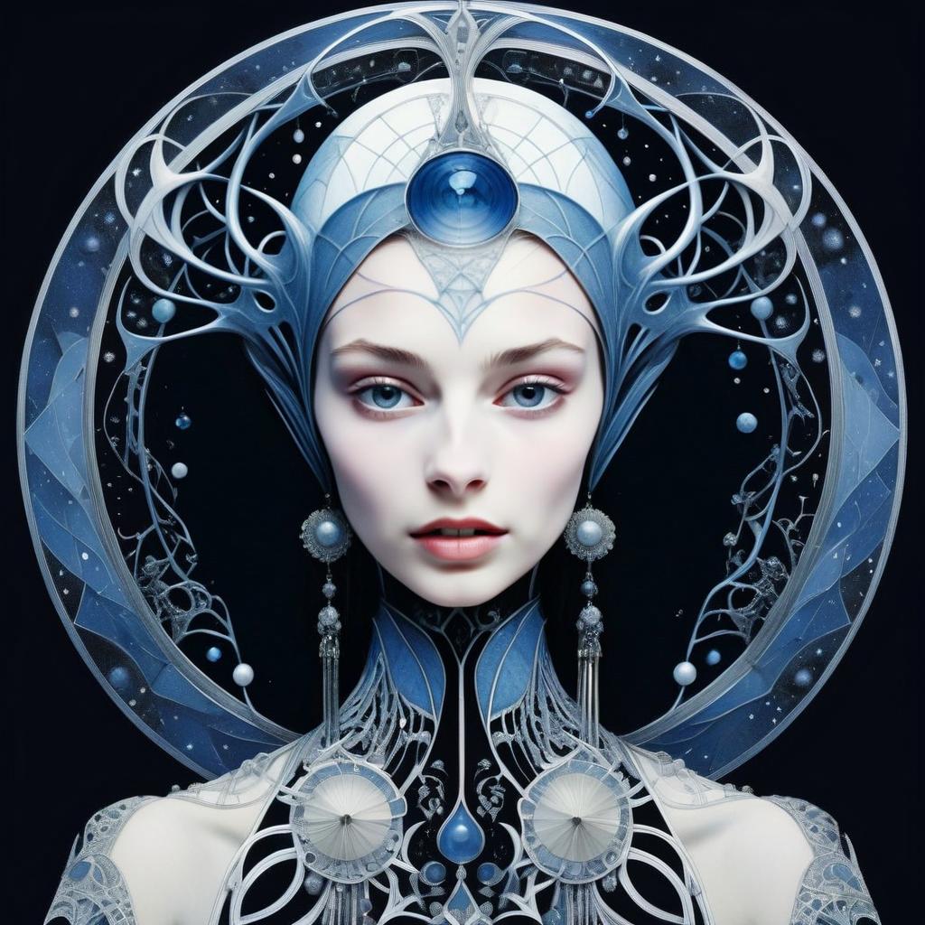 Futuristic Woman Portrait with Celestial Headdress Futuristic Woman Portrait with Celestial Headdress