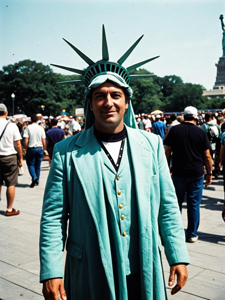 Man in Statue of Liberty Costume at Festival Outdoors