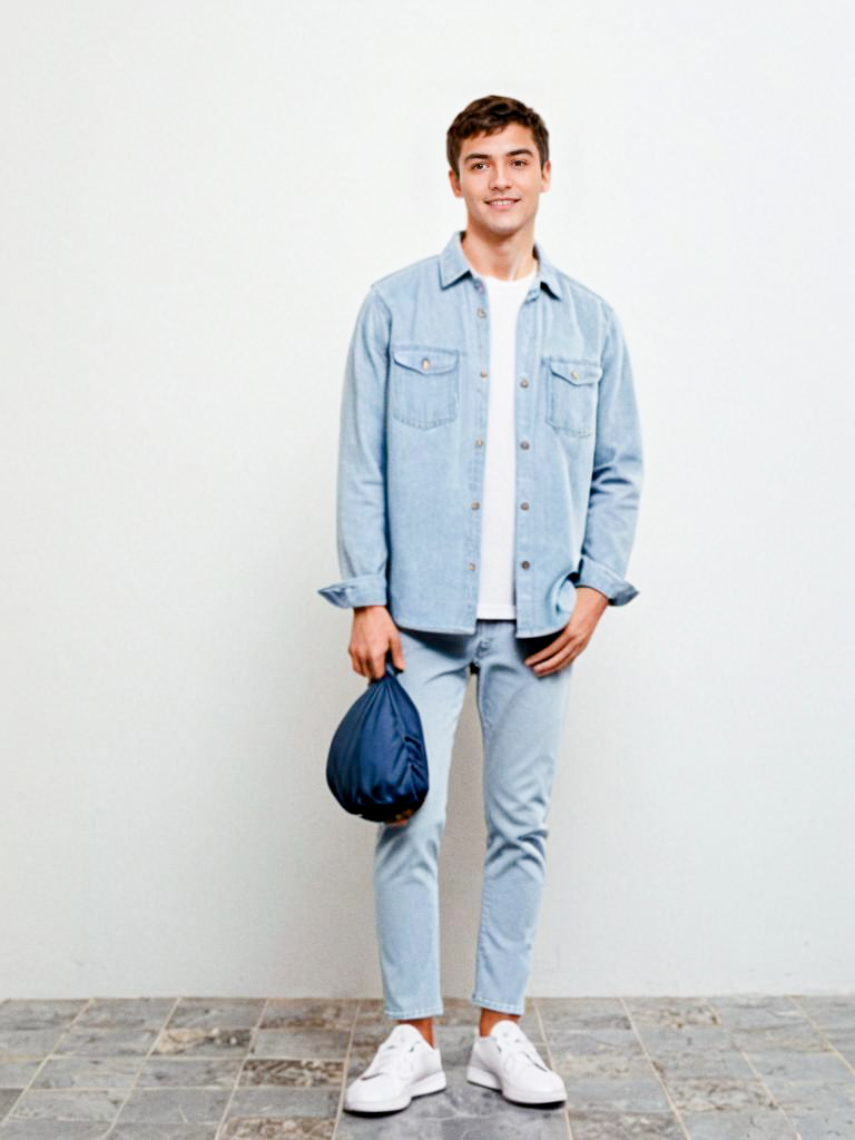 Stylish Young Man in Blue Denim Outfit