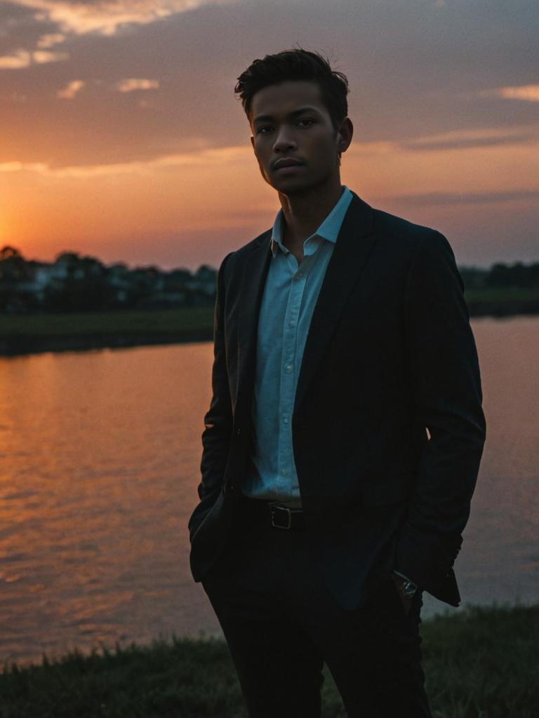 Contemplative Man at Sunset