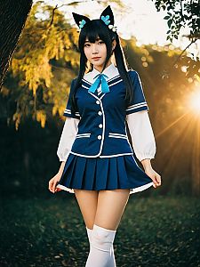 Shoko Ieiri Cosplay Woman in Navy Blue School Uniform with Cat Ears
