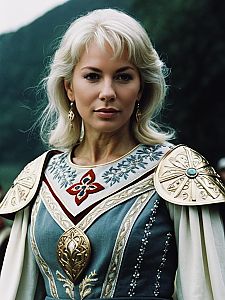 Excalibur Inspired Medieval Fantasy Woman Costume with Gold Armor