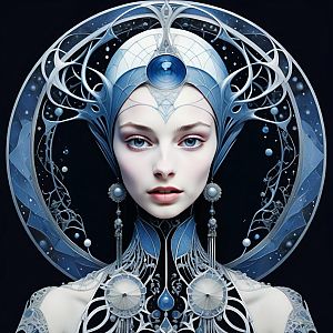 Futuristic Woman Portrait with Celestial Headdress