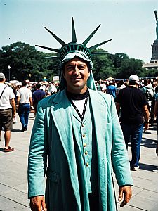 Man in Statue of Liberty Costume at Festival Outdoors
