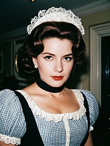 Miss Elizabeth Costume Woman in Vintage Gingham Dress with Lace Headpiece