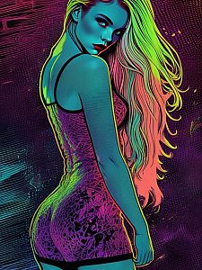 Vibrant Pop-Art Woman with Neon Hair