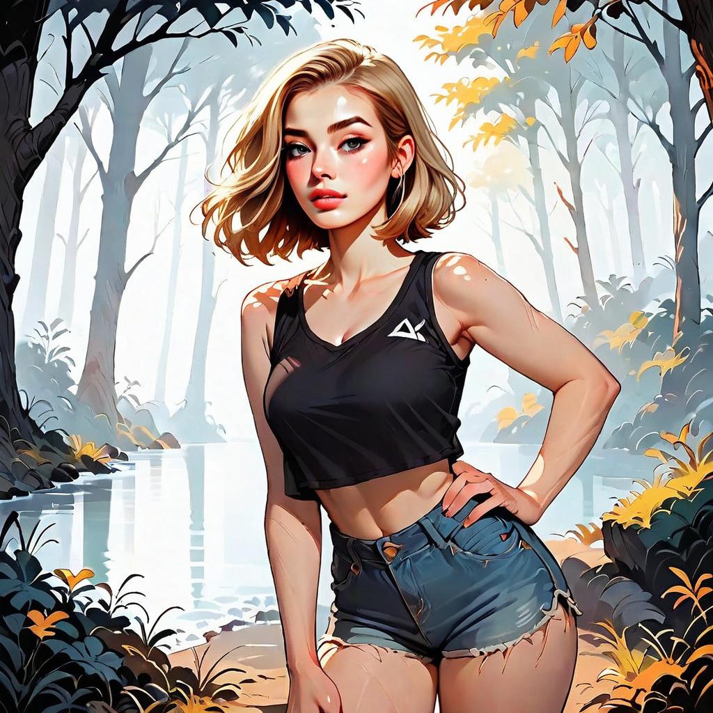 Stylish Young Woman by Forest River in Modern Anime Art