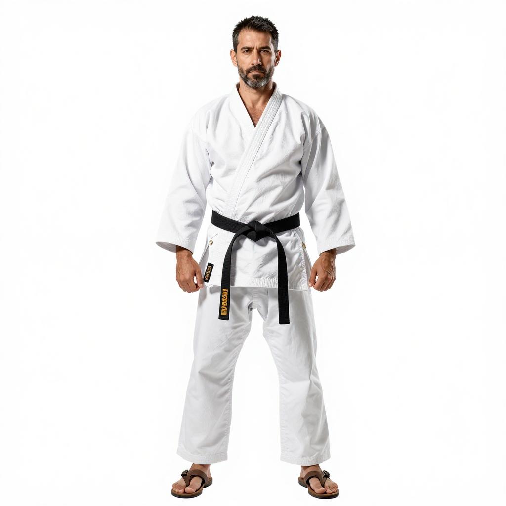 Man Wearing Karate Gi with Black Belt Martial Arts Pose