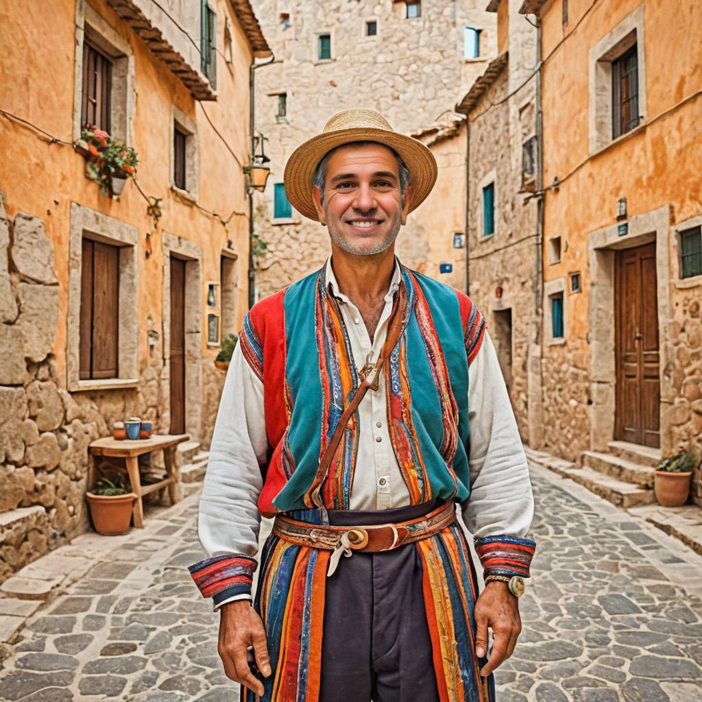 Man in Traditional Attire on Rustic Street