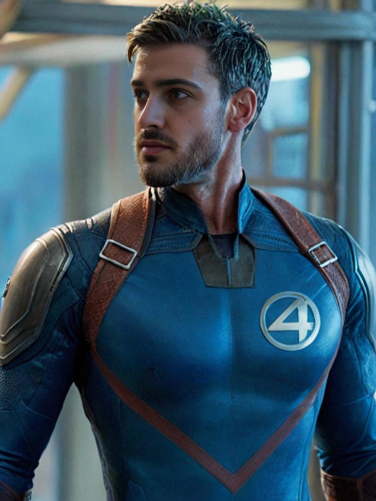 Man in Mr. Fantastic Costume with Number 4 Emblem