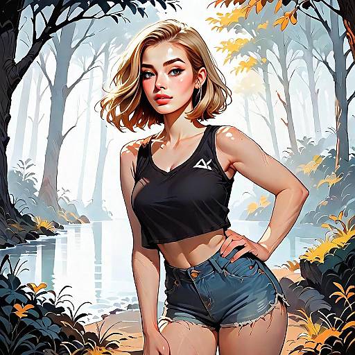 Stylish Young Woman by Forest River in Modern Anime Art