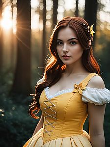 Photorealistic Woman in Belle Dress Fairy Tale Cosplay Portrait