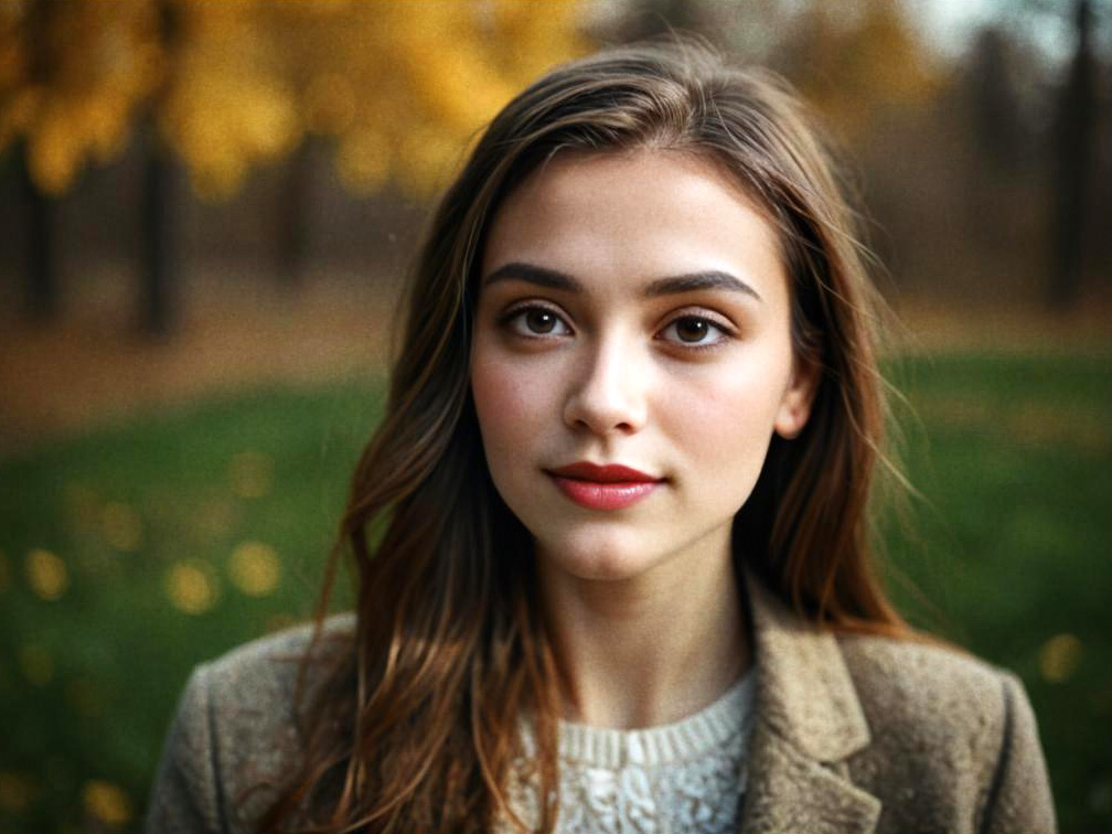 Serene Young Woman in Autumn Foliage