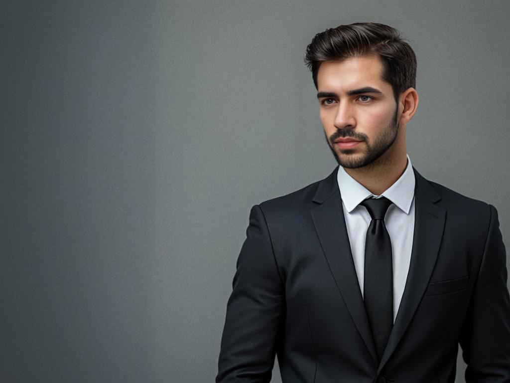 Confident Young Man in Black Suit