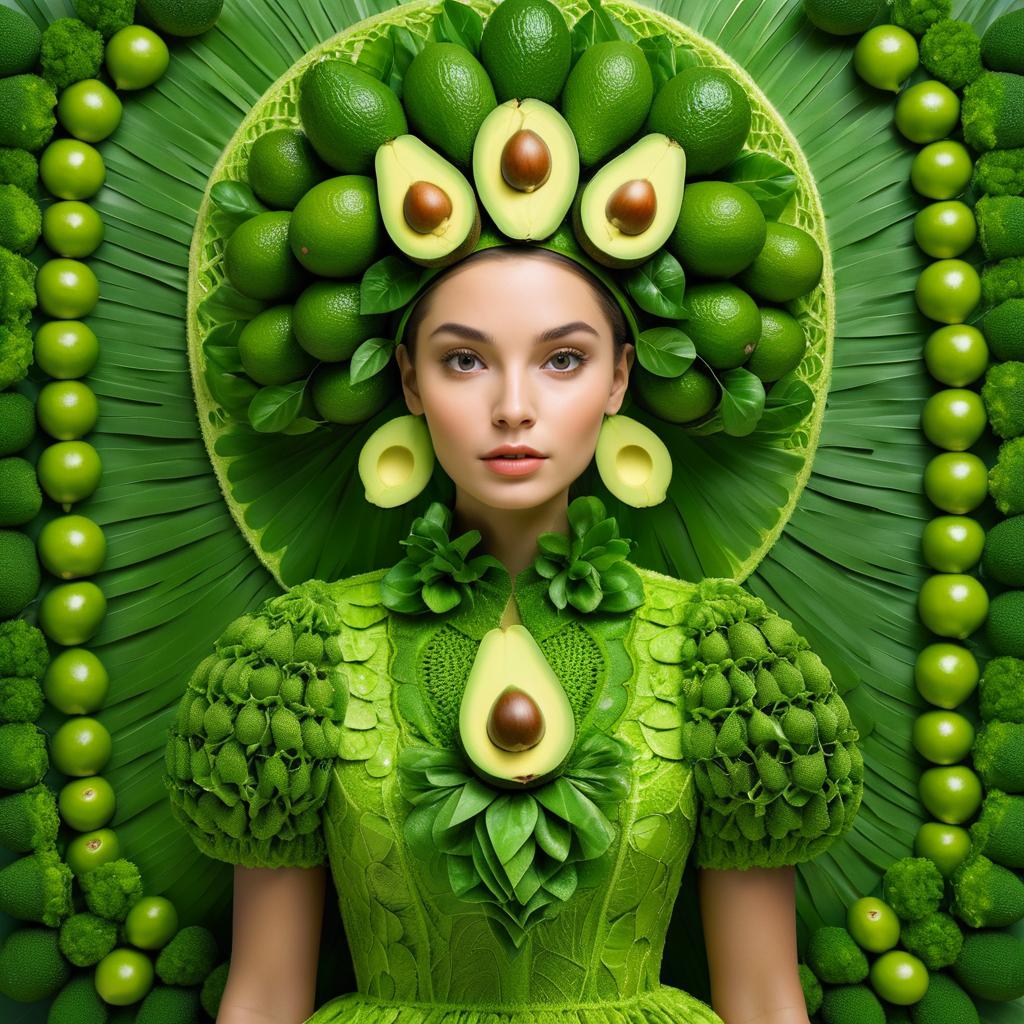 Woman in Green Dress with Avocado and Lime Crown