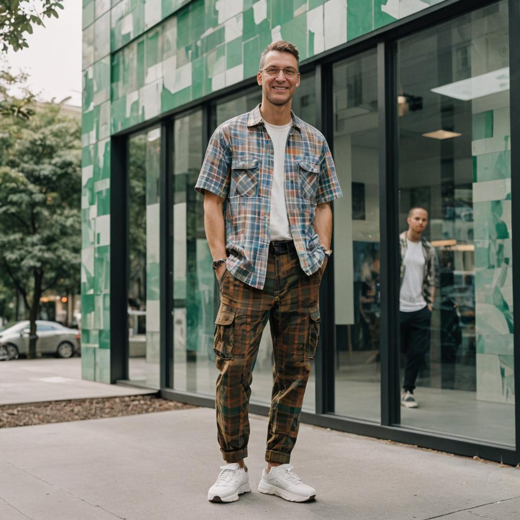 Trendy Man in Stylish Outfit at Modern Building