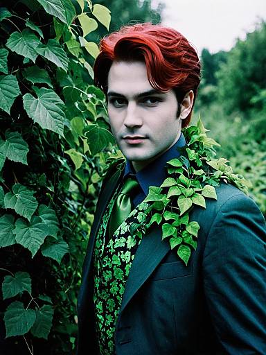 Photorealistic Man in Poison Ivy Cosplay Outdoor Portrait Twilight