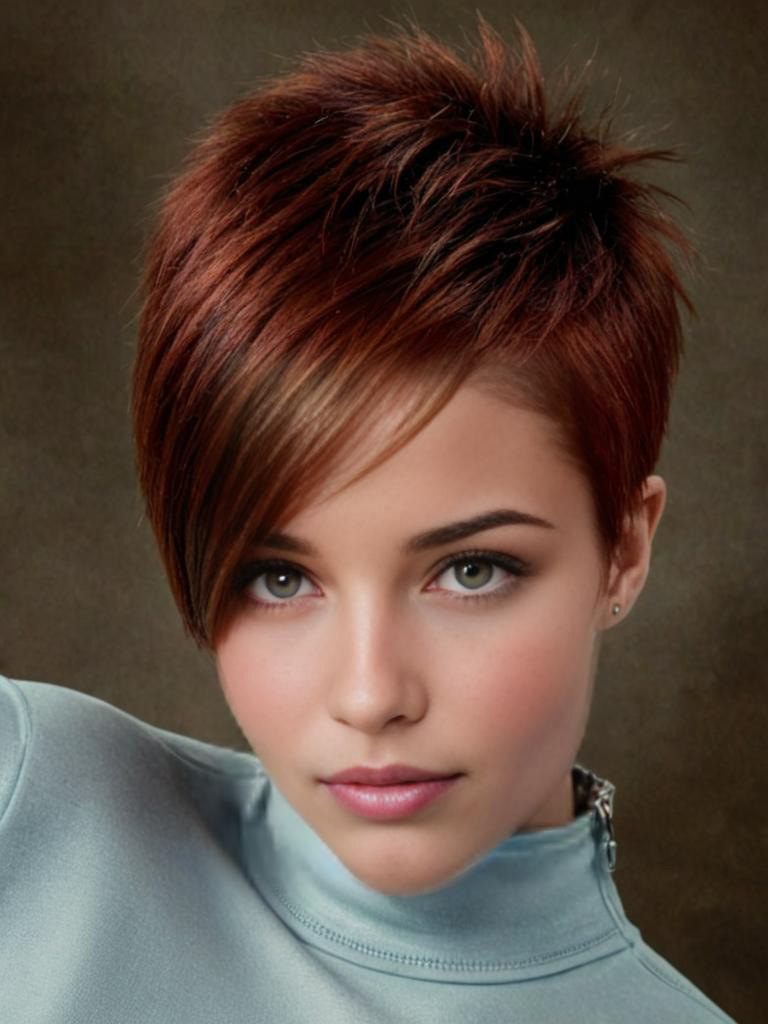 Stylish woman with modern auburn hairstyle