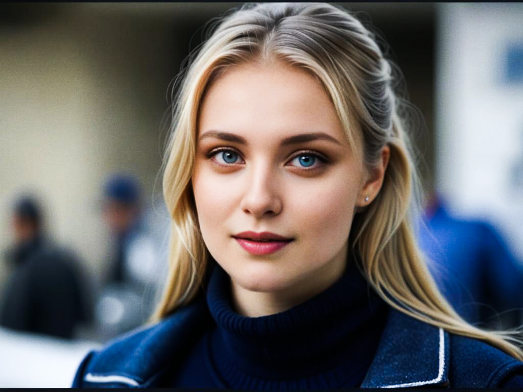 Close-up Portrait of a Confident Young Woman with Blue Eyes