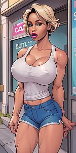 Stylized Digital Comic Art of Confident Woman in Urban Setting