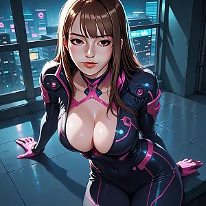 Futuristic Woman in Cyberpunk Cityscape